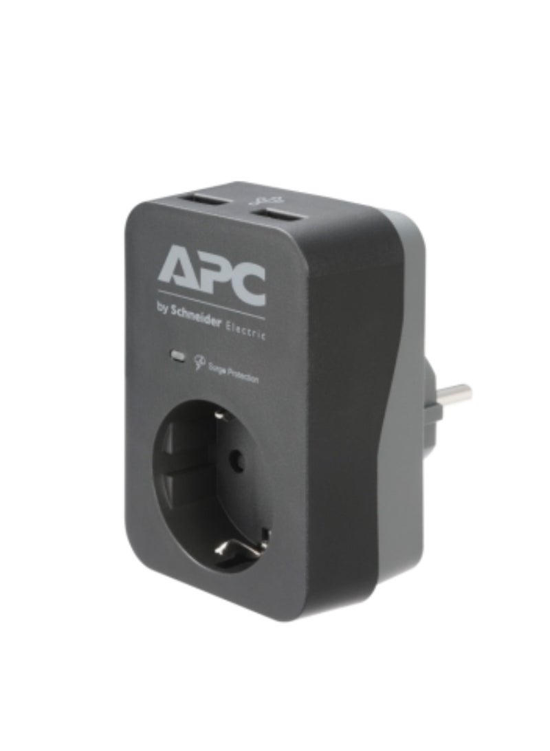 اي بي سي مشترك كهرباء APC Essential SurgeArrest - منفذ واحد + 2 منفذ USB - أسود - Image 1